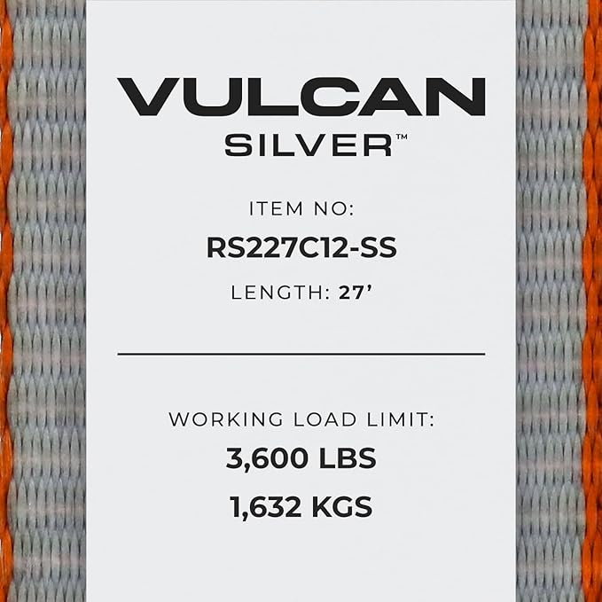 VULCAN Ratchet Strap with Chain Anchors - 2 Inch x 27 Foot - 2 Pack - Silver Series - 3,600 Pound Safe Working Load