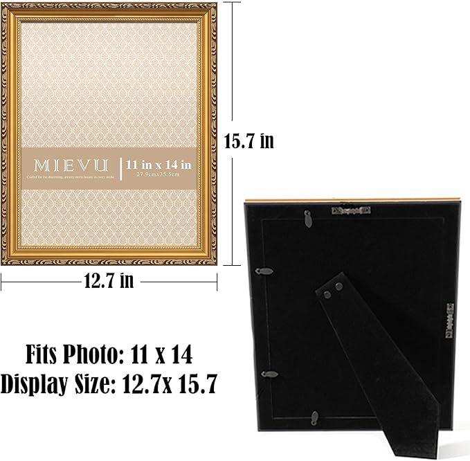 11×14 Picture Frame - Gold Picture Frames for Wall Hanging And Tabletop Display,Ornate Photo Frame,Vintage Frames,Christmas Frames,with Durable Plexiglass