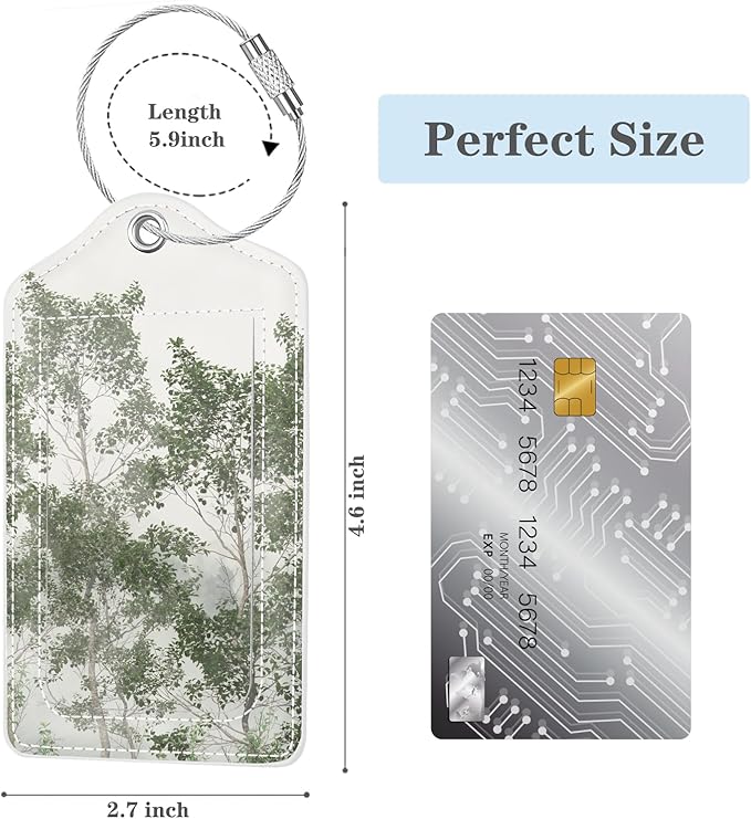 (Set of 2) Luggage Tag Leather Privacy Cover ID Label Address Card with Stainless Steel Loop, Travel Bag Tags Suitcase Labels, Misty