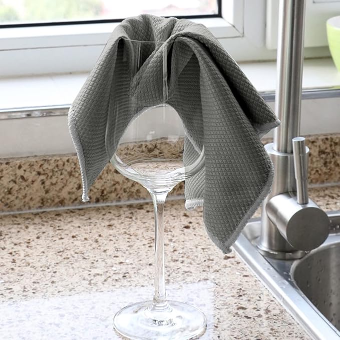 SINLAND Microfiber Glass Cleaning Cloths for Window, Car Windows, Mirrors, Eye Glass, Lens and Stainless Steel, Lint Free, Streak Free, 6-Pack, 16x16 Inch, Grey