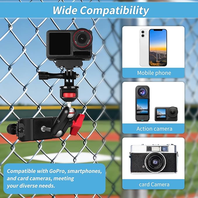 Fantaseal Phone Action Camera Fence Clamp Mount Car Holder Steel Pillars Vlogging Kit w/Strong Neodymium Magnet for GoPro Insta-360 DJI OSMO iPhone Tennis Baseball Softball Sports Game Video Recording