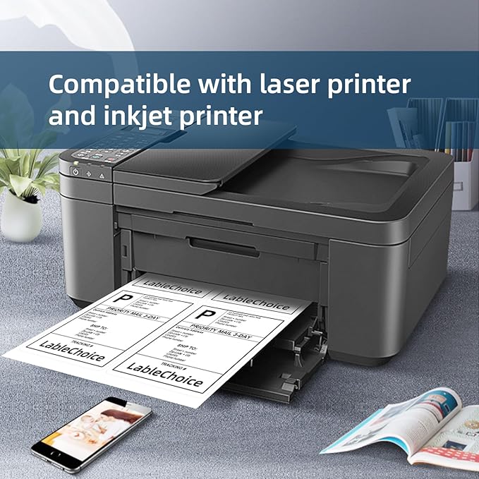 100 Sheets 400 Pcs 4"x5" 4 Up Shipping Address Labels for Laser & Inkjet Printers, Permanent Adhesive 4 per Page Shipping Labels, 4 to a Page Labels, 4 Stickers per Sheet