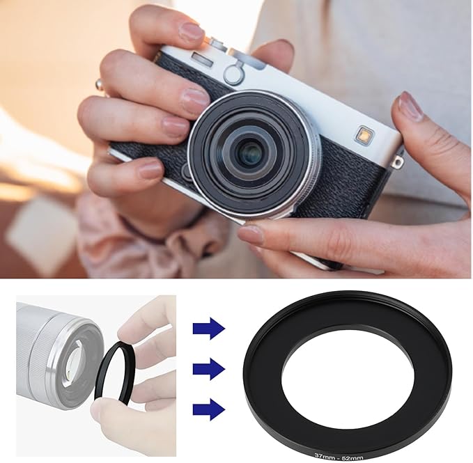 2pcs Step Up Camera Filter Adapter Ring Aluminum Alloy 37mm to 52mm Thread 0.75mm Compatible with Filter Adapter Lens Hood Lens Cap