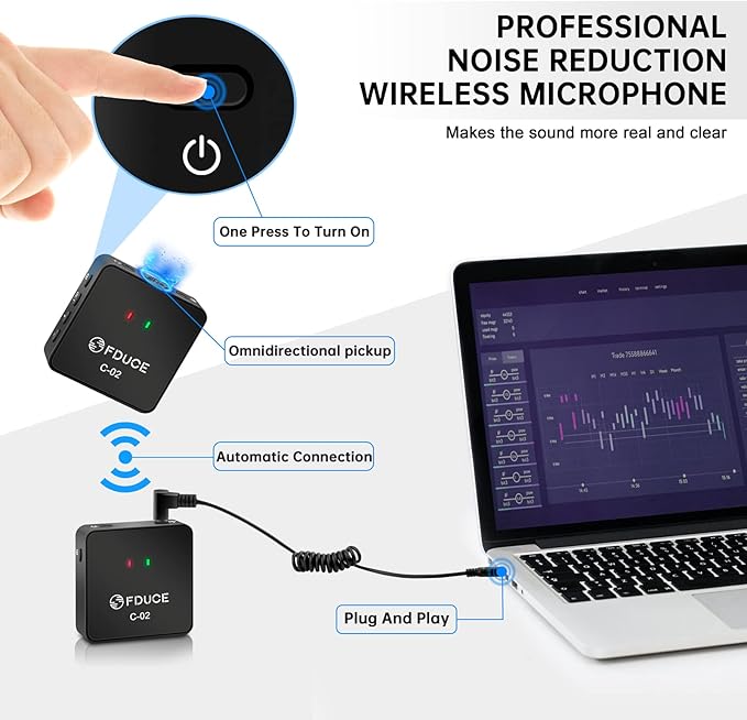 FDUCE Dual UHF Wireless Lavalier Microphone System for Phone & Camera, Mini Portable Clip On Condenser Mics, Lapel Microphones Wireless for YouTube, Podcast, Interview, Streaming, ASMR Recording