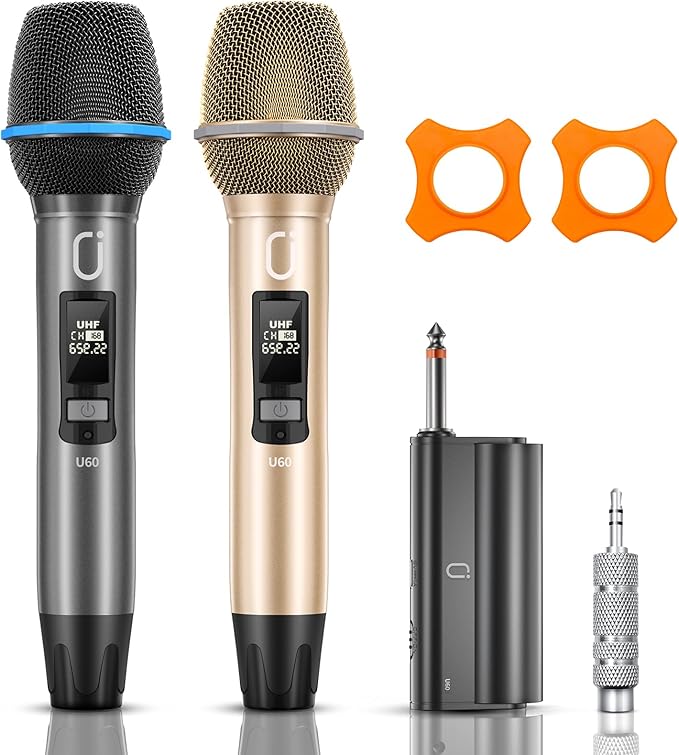 Wireless Microphones for Karaoke: Dual Professional Karaoke Microphone for Singing, Rechargeable Dynamic UHF Mic System with Receiver for Church, Party, Meeting, Speech, PA System, Plug and Play