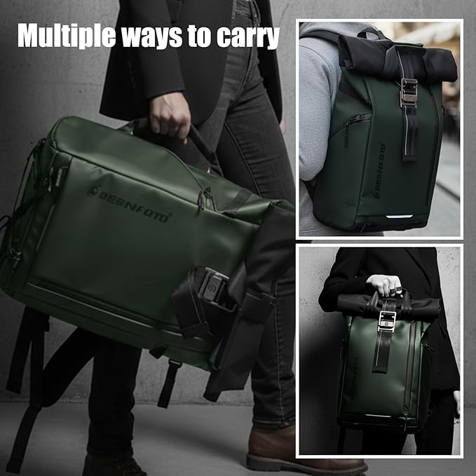 Besnfoto Camera Backpack, Waterproof Travel Camera Bag for Photographer Expandable Roll Top Photography Case for DSLR SLR Mirrorless Camera Fit up to 15.6 inch Laptop with Rain Cover