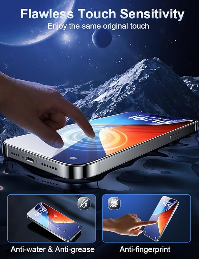 ruwa Screen Protector for iPhone 15 Pro Max [6.7 Inch] [3-Pack] Tempered Glass Film with Easy Installation Frame, Ultra HD, 9H Hardness, Scratch Resistant, Case Friendly
