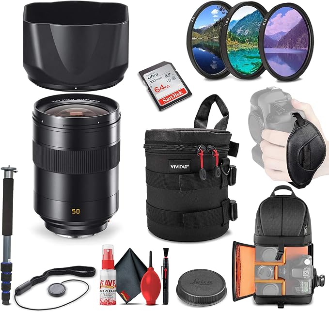 Leica Summilux-SL 50mm f/1.4 ASPH. Lens (11180) + 64GB Memory Card + Padded Lens Case + Filter Kit + Backpack + Full Size Monopod + Cleaning Set + Cap Keeper + Hand Strap