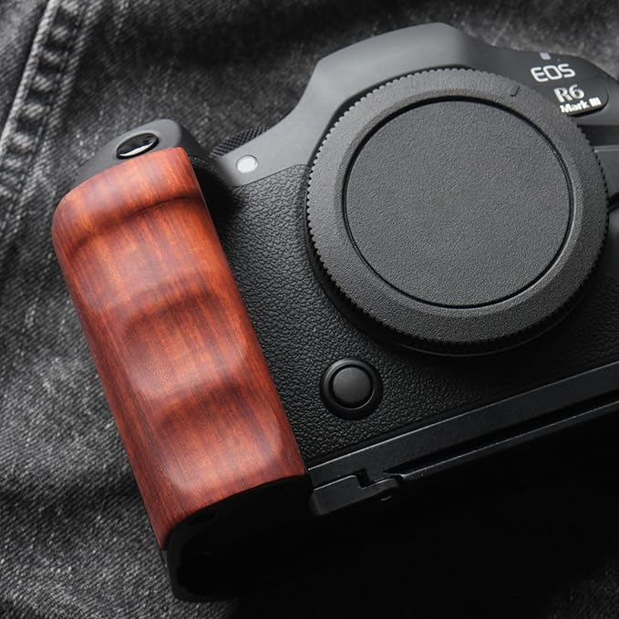 RYDSCAM Camera Handle, Compatible with Canon EOS R6 Mark III, Camera Specific Precious Solid Wood Grip, Original Anti-Slip Finger Grooves, Large-Area Microfiber Flocking (Red Sandalwood Black)
