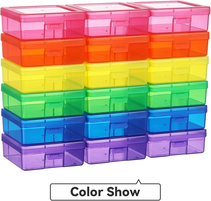 novelinks Stackable Plastic Clear Storage Box Containers with Latching Lid - Art Craft Supply Organizer Storage Containers for Pencil Box,Crayon, Jewelry (18 Pack Colorful Small)