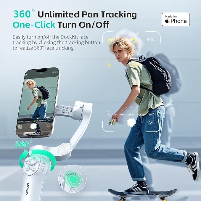 COMITOK MOGO Only for iPhone, Gimbal Stabilizer for iPhone, [MFi Certified] Phone Gimbal with 360 Degree Face Tracking for Video Recording, NFC Pair and Magnetic Mount for iPhone 17 Pro Max