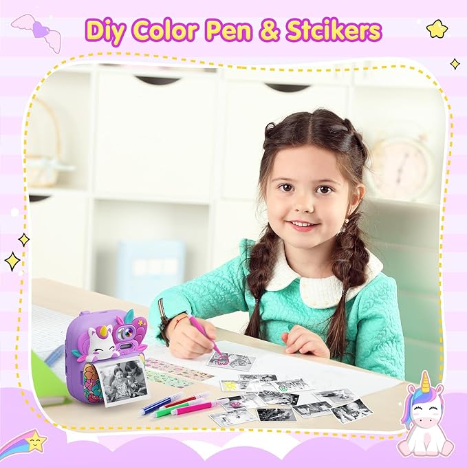 Kids Camera Instant Print, Camera for Kids with Printable Photos, Toddler Camera Toys for Children Ages 3-14, Digital Camera Birthday Gifts for Girls 4 5 6 7 8 9 10 11 12 13 Years Old (Purple)