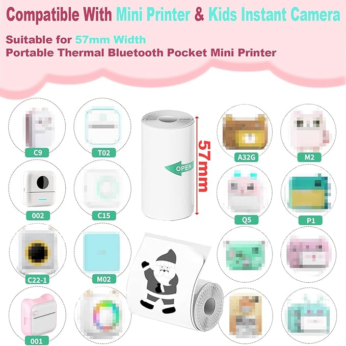 Mini Thermal Printer Sticker Paper,2.2x0.98in(57X25mm), Compatible with iDPRT, CILSER Thermal Printer Paper for Mini Printer/Kids Camera Width Under 57mm, HD,Inkless,Waterproof(Sticky 10 Rolls)