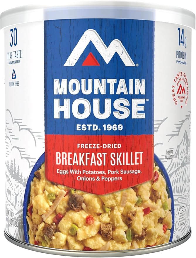 Mountain House Breakfast Skillet Freeze-Dried Meal #10 Can – 8 Servings – Gluten-Free Survival Food with Eggs, Potatoes & Sausage – Emergency & Long-Term Storage Meal – 30-Year Shelf Life – Camping, Hiking & Disaster Prep – Pack of 6 – Made in USA