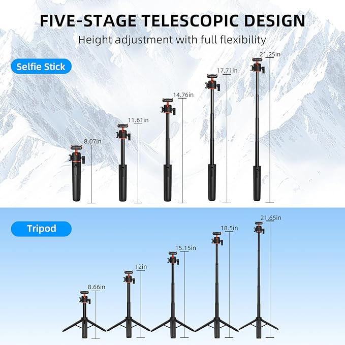 Flymile 21" Action 6 Camera Tripod, Magnetic Quick Release Adapter Selfie Stick Extended Pole Handle Grip with 360° Ball Head & Cold Shoe Mount, Mini Table Desk Tripod for DJI Osmo Nano Accessories