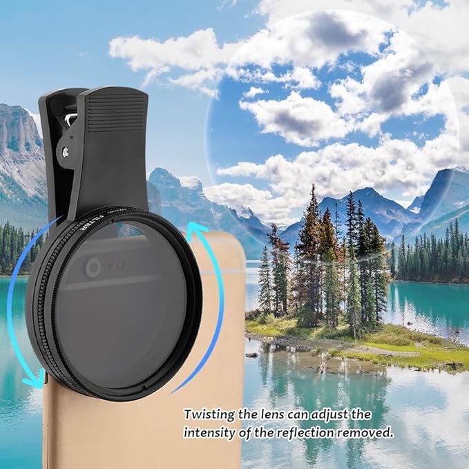 52mm Polari/zed Camera Lens Phone Universal CPL Filter Clip Kit, Portable Phone Polarizing Lens Filter for Cell Phones Camera Assistant Len and Effects Filters(Black)