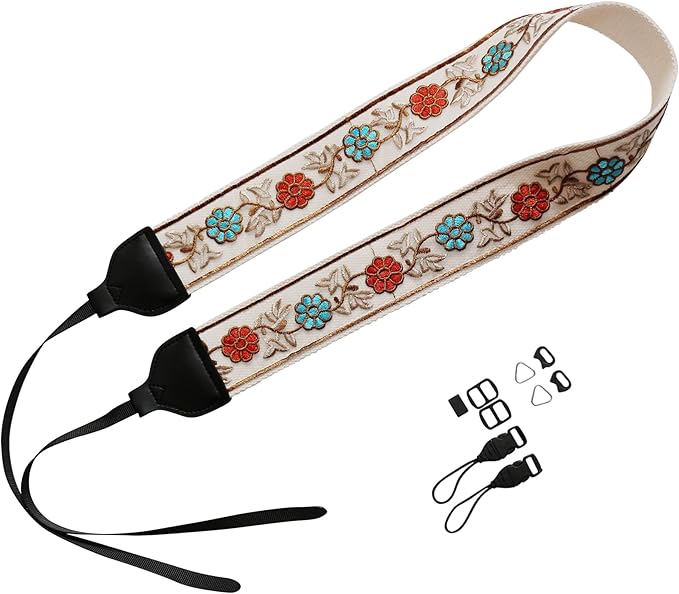 UNIKSTRAP Original Design Adjustable Camera Strap Rococo Style Embroidery Floral Organza, 2 Inch (5cm) Width, Fit for Canon Nikon Sony Interchangeable Lens Digital Camera/DSLR