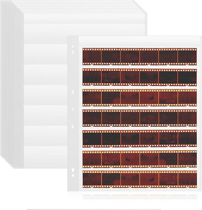 25 Pcs 35mm Negative Sleeves - Acid-Free Archival Film Negative Storage Pages, Pages Holds 7 Strips of 6 Frames - Compatible with 3-Ring Binders for Organizing 35mm Film