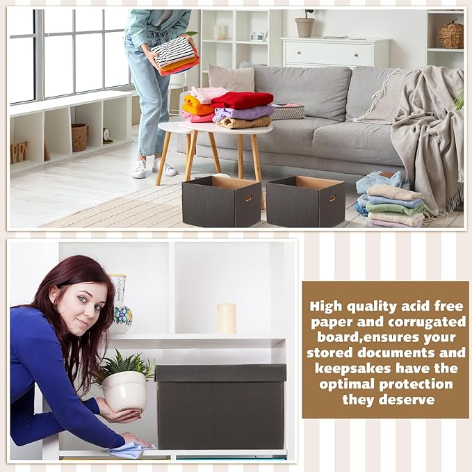 Kritkin 10 Pcs Archival Storage Cartons Bulk, 15 x 12 x 10 Inch Acid Free Buffered Corrugated Board Ready-To-Assemble Photo Storage Box for Storing Documents Magazines Photos Cards(Black)