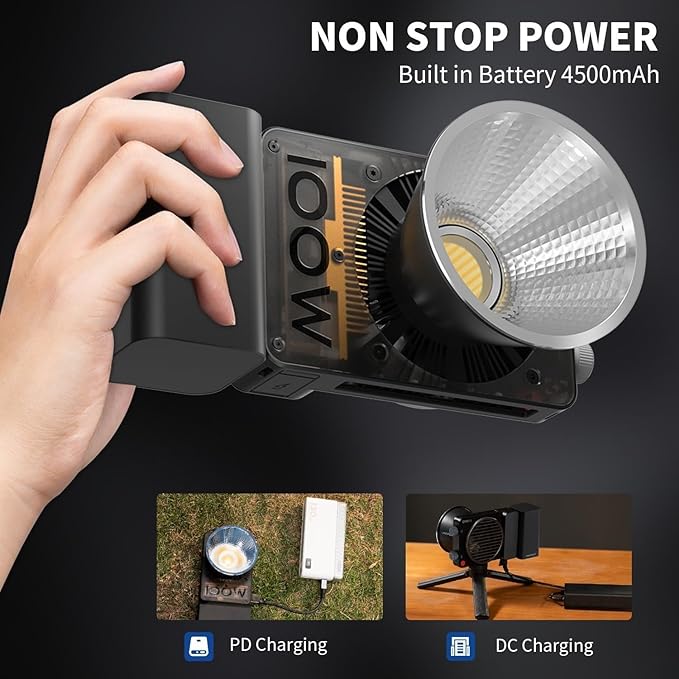 ZHIYUN CINEPEER CX100 100W LED Video Light, Built-in 4500mAh Battery COB Portable Photography Light Bi-Color 2700K~6500K CRI 96+ TLCI 97+ Continuous Output Lighting