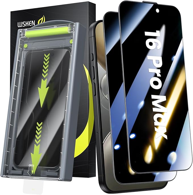 WSKEN for iPhone 16 Pro Max Privacy Screen Protector - [Auto Dust-Remove] 24 Degree Anti Spy 3D Full Coverage Shatterproof Tempered Glass with Zero Bubble Dust Clean Easy Installing House, 2 Pack