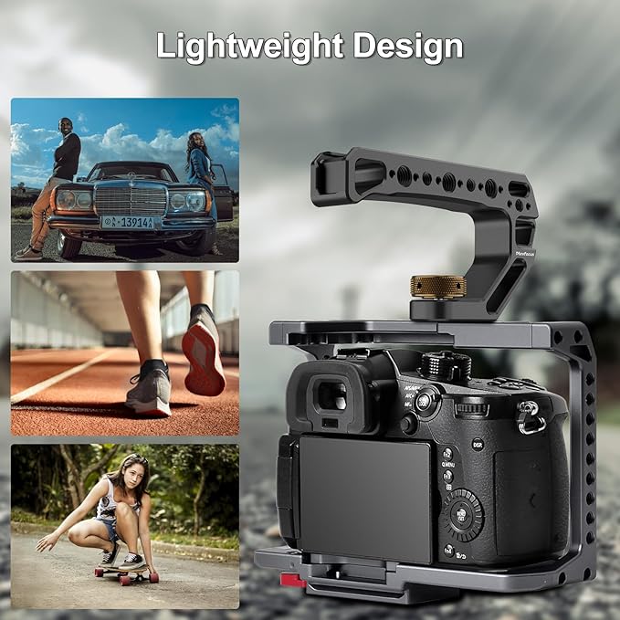 Camera Top Handle with 3/8"-16 Locating Pins for ARRI Grip for Camera Cage, Universal Top Handgrip with 5 Cold Shoe Adapters, Ergonomic Design, 1/4" and 3/8" Threads with Microphone/LED Light/Monitor