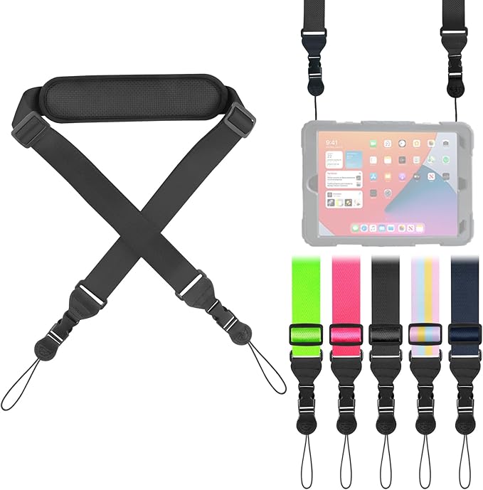 Universal Shoulder Strap, Neoprene Padded Bag Strap with Double Adjustable Buckles, Replacement Comfortable Neck Lanyard for Camera, Cellphone Tablet,iPad, Laptop, Luggage Bag, Binocular(Black)