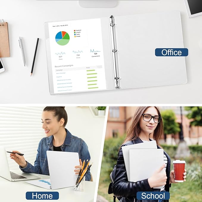 1/2 Inch 3-Ring-Binder with Pockets, 0.5''-inch Round Binders Holds 100 Sheets US Letter Size 8.5'' x 11'' - Bundle 12 Packs White Binders for Home, Office, and Back to School (0.5'' - 12 Packs)