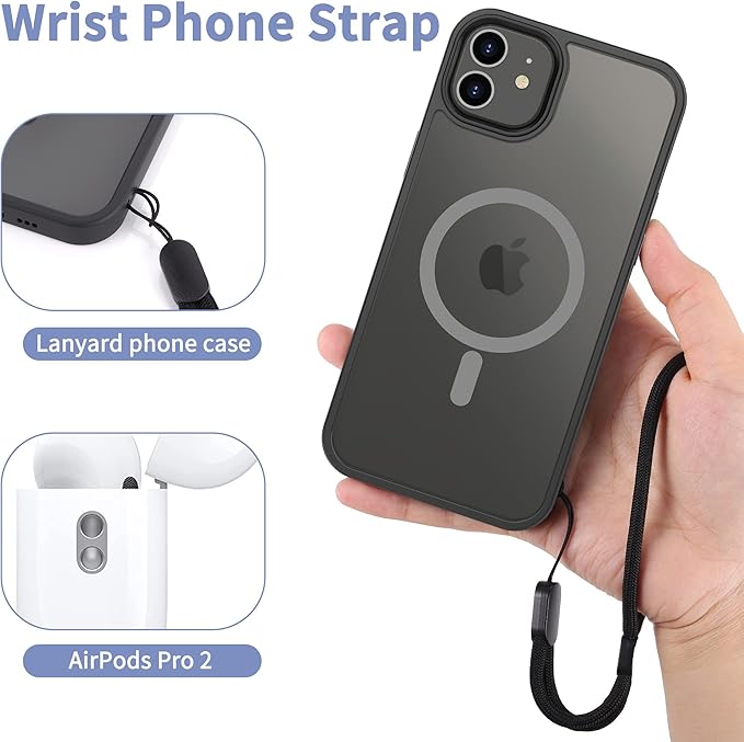CACOE Cell Phone Lanyard 2 Pcs-1 Pcs Adjustable Neck Strap,1 Pcs Wrist Strap, 2 Pcs Pads, Universal Crossbody, Multifuctional Compatible with Most Smartphones(Black)