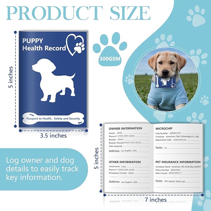 1 Pack Puppy Shot Record Booklets 12 Sheets Per Pack Dog Vaccination Record Book Dog Health Records 5*3.5inch Dog Information Record Notebook dog medical and vaccine book for Pet Lovers Doggy Medical