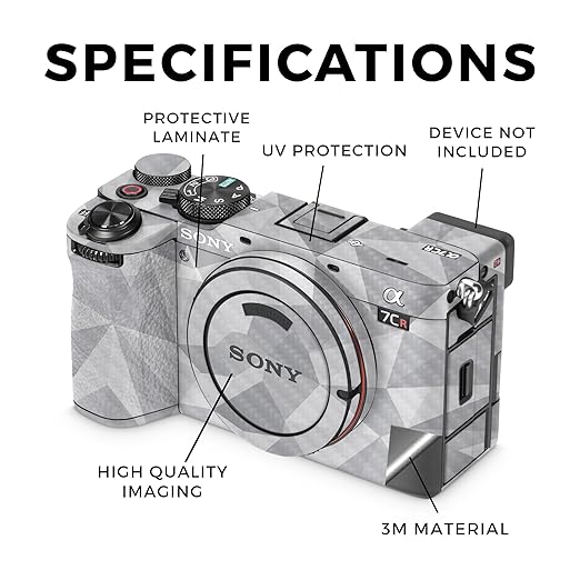 Carbon Fiber Camera Skin Compatible with Sony Alpha 7CR Camera (2023) - Gray Polygon - Premium 3M Vinyl Protective Wrap Decal Cover - Easy to Apply | Crafted in The USA by MightySkins
