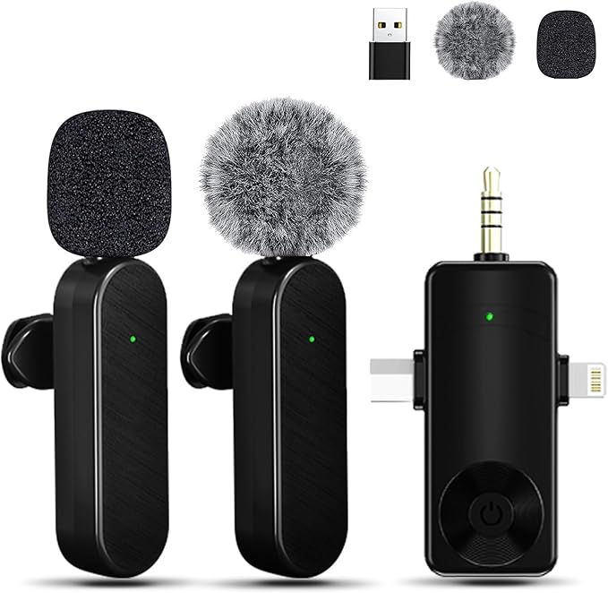 Tearstone Wireless Lavailer Microphone for iPhone, Android, Camera, Professional Wireless Mini Microphone, 4 in 1 Condenser Lapel Mic for Interview Video Podcast Vlog YouTube ASMR TikTok (2 Pcs)
