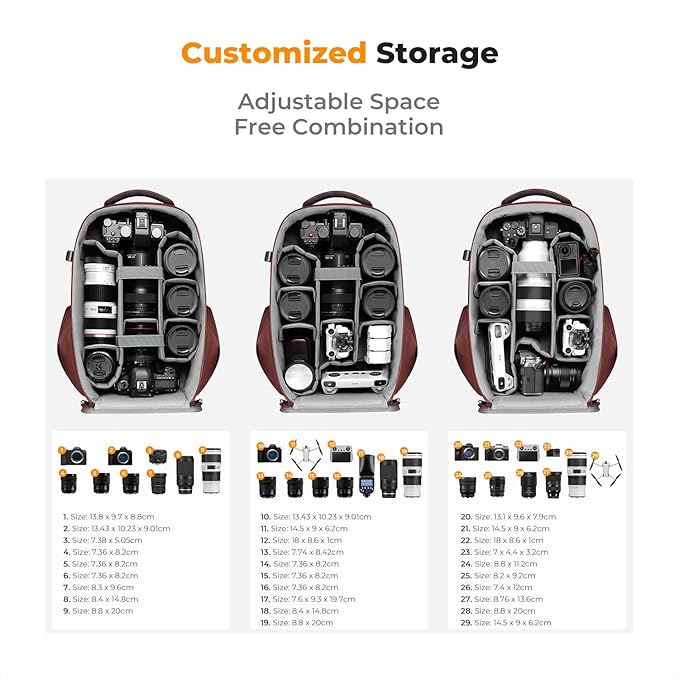 K&F CONCEPT Camera Backpack,Hardshell Photography DSLR Camera Bag with 15-15.6 Inch Laptop Compartment Hard Shell Camera Case Compatible with Canon/Nikon/Sony/DJI Mavic Drone