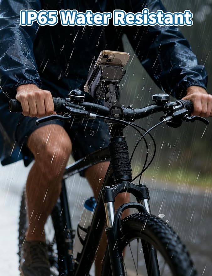 Phone Holder Induction Speaker for Bike, 4.7-7.4" Phones Stand Mount with Bluetooth Speaker Amplifier, Scooter Motorcycle Handle Bar Multifunctional Clamp, 360° Rotating, IP65 Water Resistant