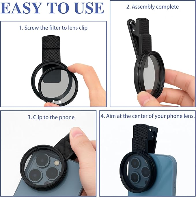 52mm Clip-On Circular Polarizer (CPL) Lens Filter Kit – Professional Phone Camera Filter for iPhone 17–11 & Compatible DSLR Cameras