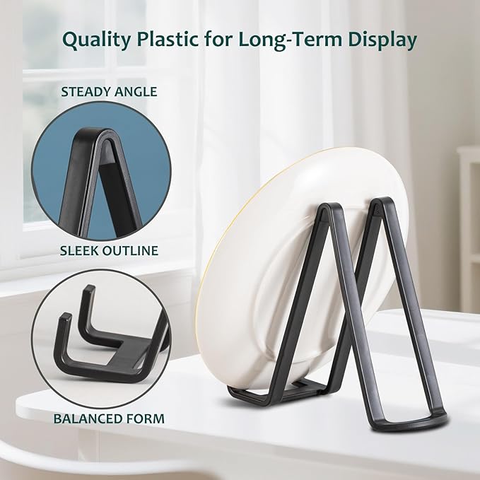 Plate Holder Easel Display Stands - 8-Inch Plastic Stand for Decorative Plates, Picture Frames, Cookbooks, Tabletop Art