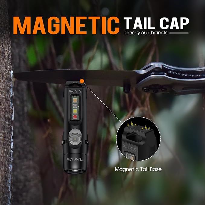S15Pro Keychain Flashlight,750 High Lumen EDC Pocket Flashlight with Clip,USB C Rechargeable Mini Flashlight with Magnet,Suitable for Hiking, Camping, Repair(Black)