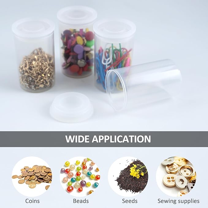 Quacc 12 PCS Clear Film Canisters with Lids, Film Canister Rocket Tube for Science Art Project, Empty Small Film Cans Sewing Storage Case Containers for Supplement Bead Fish Hook