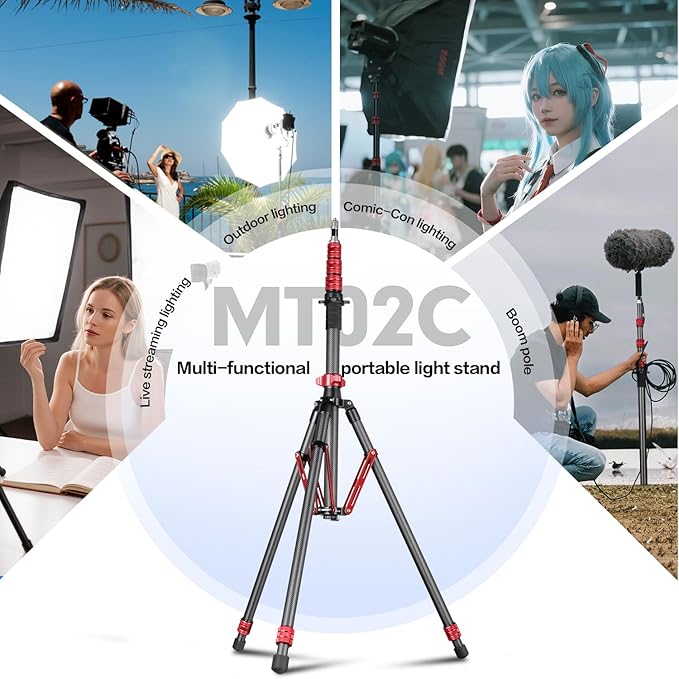 FreeSea Light Stand Carbon Fiber, Adjustable Tripod Stand for Photography, 260cm/102inch Studio Sturdy Tripod for Speedlite Flash Softbox Strobe Light Camera with Carrying Bag