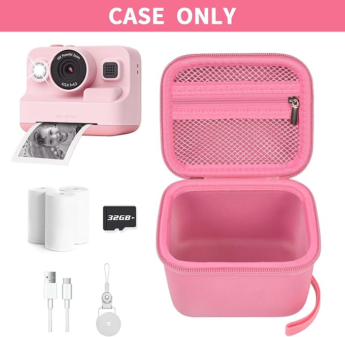 ANKHOH Case for Dylanto/for DUDUDRAGON/for Yehtta/for Gofunly/for LETSHAH Kids Camera Instant Print, 1080P Kid Cameras Storage Organizer Gifts Bag for Printing Paper and Toy Accessories,Pink-Only Box