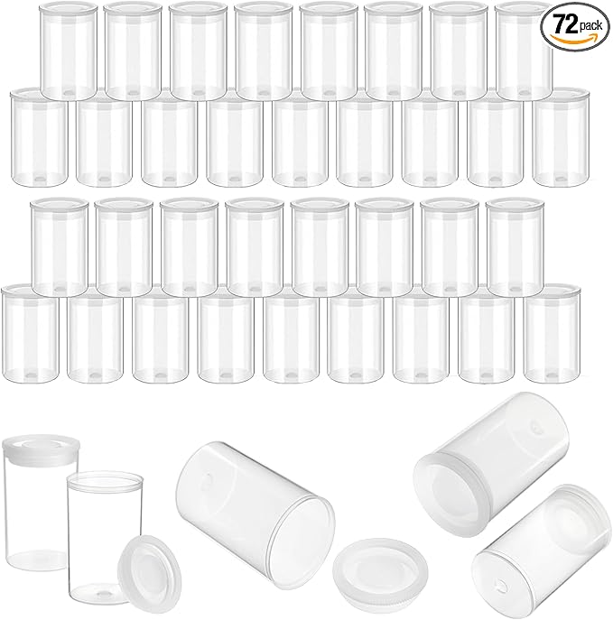 72 pieces Film Canisters ,35MM Empty Camera Reel Containers, for Rockets, 8 OZ, 2" H, 1" W, Plastic, Films Developing Processing Tube, Roll Case, Small Accessories, Storage (Transparent)