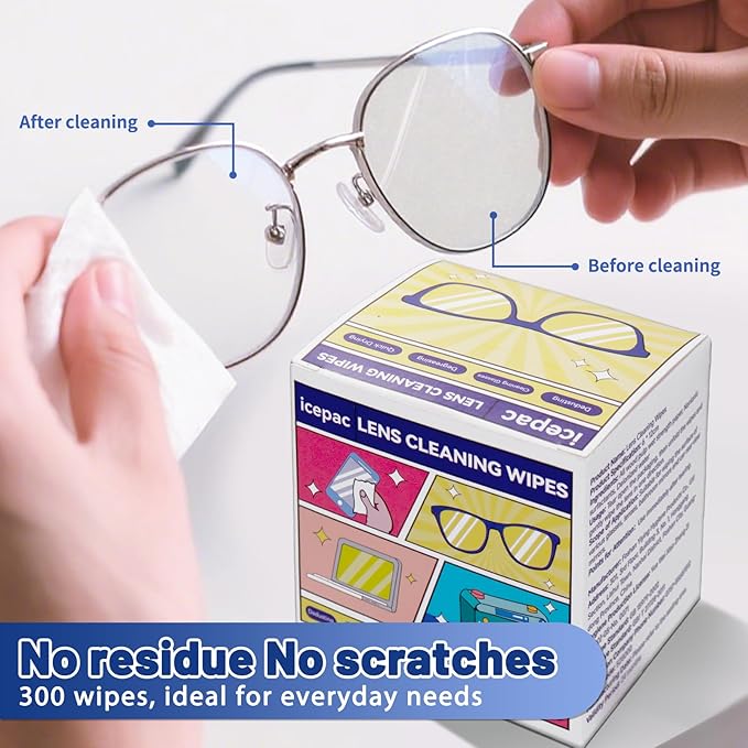 300 Count Lens Wipes for Eyeglasses, Eyeglass Lens Cleaning Wipes Pre-moistened Individually Wrapped Sracth-Free Streak-Free Eye Glasses Cleaner Wipes for Sunglass, Camera Lens, Goggles