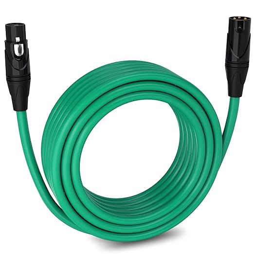 LyxPro 50 Feet XLR Microphone Cable Balanced Male to Female 3 Pin Mic Cord for Powered Speakers Audio Interface Professional Pro Audio Performance and Recording Devices - Green