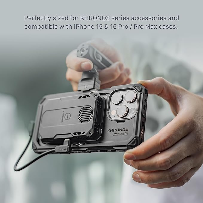 Tilta Khronos Cooling Storage System Compatible with iPhone 15/16 Pro & Pro Max – Space Gray | MagSafe Mount, SD/TF/M.2 SSD Support, 310MB/s Transfer, USB-C PD 100W, Silent Cooling