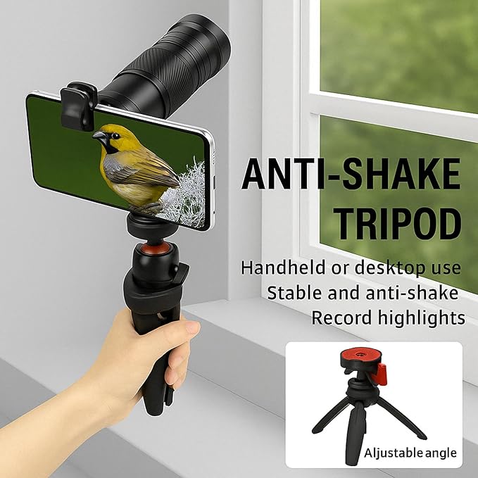 40X Telephoto Lens with Tripod for iPhone Android Phones, 2-in-1 Mobile Phone Camera Lens Kit with Universal Clip, HD Magnifier for Smartphone Photography - Compatible with All Smartphones