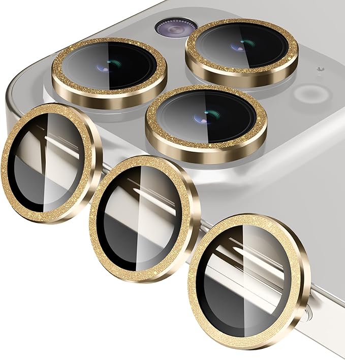 Jeluse Camera Lens Protector for iPhone 17 Pro Max/17 Pro/16 Pro Max/16 Pro/15 Pro Max/15 Pro/14 Pro Max/14 Pro, 9H Tempered Glass Screen Protector Cover Alignment Kit Metal Individual Ring