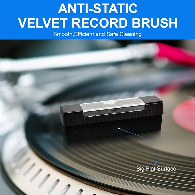 Vinyl Record Cleaner Kit Anti-Static Velvet Brush with Small Stylus Cleaner Brush 60ml Cleaner Spray Liquid for LP Vinyl Records Daily Maintenance Keep Great Sounding Extent Life