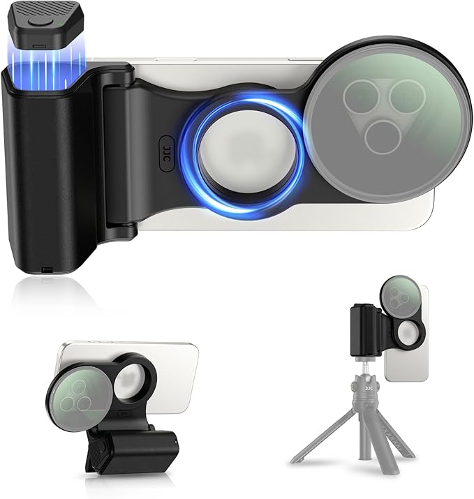 JJC 67mm Magnetic Filter Adapter with Phone Camera Grip Kit, Compatible with iPhone 16 Pro Max 15 Pro Max 14 Pro Max, with Remote Control & 1/4” Tripod Screw for Vlogging Video Recording Filmmaking