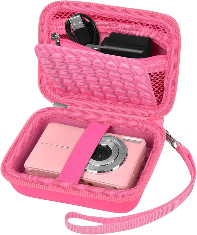 Boobowl Digital Camera Case Compatible with CAMKORY/for Lecnippy/for Lecran/for KODAK PIXPRO/for Qumcou/for WONNIE Point & Shoot Cameras, Small Compact Camera Pouch for SD Card Accessories -Deep Pink