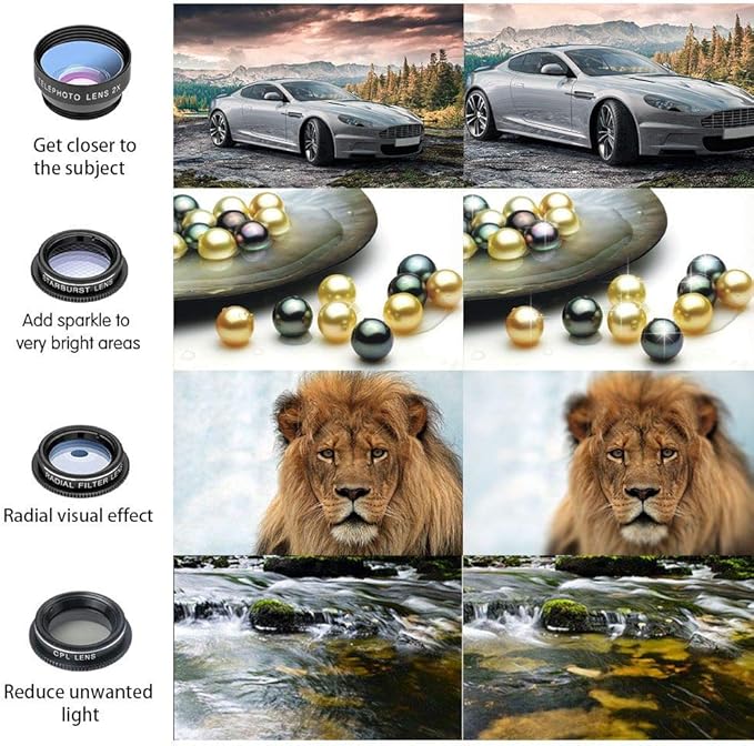Godefa Phone Camera Lens Kit, 14 in 1 Lenses with Selfie Light for iPhone 14 13 12 11 Xs X Pro Samsung and Other Andriod Smartphone, Universal Clip on Wide Angle+Macro+ Fisheye Camera Lenses